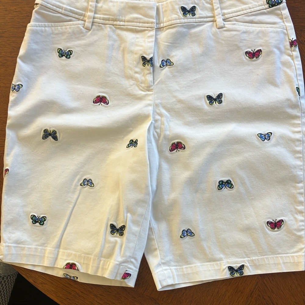 Women's White Butterfly Print Shorts
